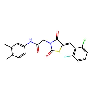 2-[(5E)-5-(2-chloro-6-fluorobenzylidene)-2,4-dioxo-1,3-thiazolidin-3-yl]-N-(3,4-dimethylphenyl)acetamide structure