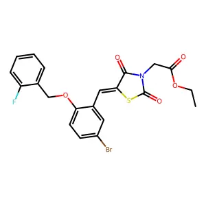 ethyl [(5E)-5-{5-bromo-2-[(2-fluorobenzyl)oxy]benzylidene}-2,4-dioxo-1,3-thiazolidin-3-yl]acetate structure