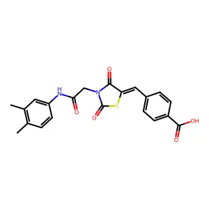 4-[(E)-(3-{2-[(3,4-dimethylphenyl)amino]-2-oxoethyl}-2,4-dioxo-1,3-thiazolidin-5-ylidene)methyl]benzoic acid structure