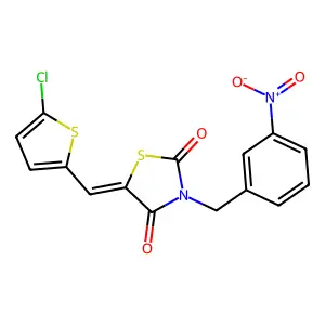 (5E)-5-[(5-chlorothiophen-2-yl)methylidene]-3-(3-nitrobenzyl)-1,3-thiazolidine-2,4-dione structure