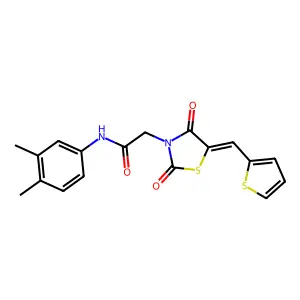 N-(3,4-dimethylphenyl)-2-[(5E)-2,4-dioxo-5-(thiophen-2-ylmethylidene)-1,3-thiazolidin-3-yl]acetamide structure