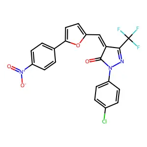(4Z)-2-(4-chlorophenyl)-4-[[5-(4-nitrophenyl)furan-2-yl]methylidene]-5-(trifluoromethyl)pyrazol-3-one structure