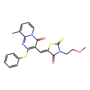 3-{(Z)-[3-(2-methoxyethyl)-4-oxo-2-thioxo-1,3-thiazolidin-5-ylidene]methyl}-9-methyl-2-(phenylsulfanyl)-4H-pyrido[1,2-a]pyrimidin-4-one structure