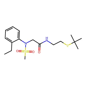 N-(2-tert-butylsulfanylethyl)-2-(2-ethyl-N-methylsulfonylanilino)acetamide structure