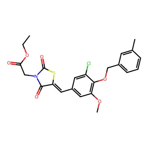 ethyl [(5E)-5-{3-chloro-5-methoxy-4-[(3-methylbenzyl)oxy]benzylidene}-2,4-dioxo-1,3-thiazolidin-3-yl]acetate structure