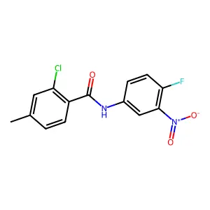 2-chloro-N-(4-fluoro-3-nitrophenyl)-4-methylbenzamide structure
