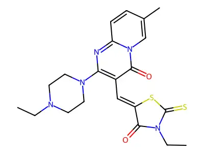 3-[(Z)-(3-ethyl-4-oxo-2-thioxo-1,3-thiazolidin-5-ylidene)methyl]-2-(4-ethylpiperazin-1-yl)-7-methyl-4H-pyrido[1,2-a]pyrimidin-4-one structure