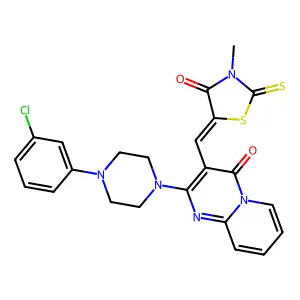 2-[4-(3-chlorophenyl)piperazin-1-yl]-3-[(Z)-(3-methyl-4-oxo-2-thioxo-1,3-thiazolidin-5-ylidene)methyl]-4H-pyrido[1,2-a]pyrimidin-4-one structure