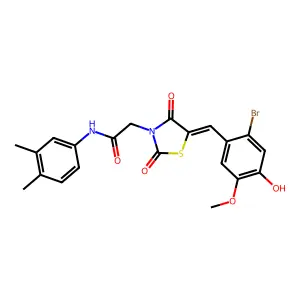 2-[(5E)-5-(2-bromo-4-hydroxy-5-methoxybenzylidene)-2,4-dioxo-1,3-thiazolidin-3-yl]-N-(3,4-dimethylphenyl)acetamide structure