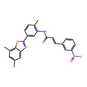 (2E)-N-[5-(5,7-dimethyl-1,3-benzoxazol-2-yl)-2-methylphenyl]-3-(3-nitrophenyl)prop-2-enamide structure