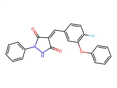 (4E)-4-(4-fluoro-3-phenoxybenzylidene)-1-phenylpyrazolidine-3,5-dione structure