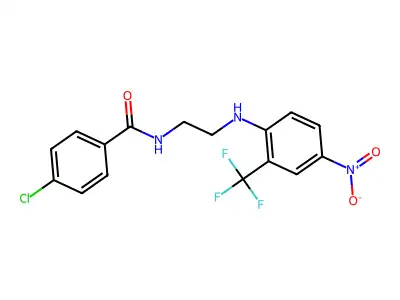 4-chloro-N-(2-{[4-nitro-2-(trifluoromethyl)phenyl]amino}ethyl)benzamide structure