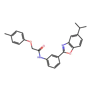 2-(4-methylphenoxy)-N-[3-(5-propan-2-yl-1,3-benzoxazol-2-yl)phenyl]acetamide structure