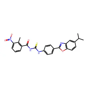 2-methyl-3-nitro-N-({4-[5-(propan-2-yl)-1,3-benzoxazol-2-yl]phenyl}carbamothioyl)benzamide structure