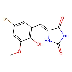 (5E)-5-[(5-bromo-2-hydroxy-3-methoxyphenyl)methylidene]imidazolidine-2,4-dione structure