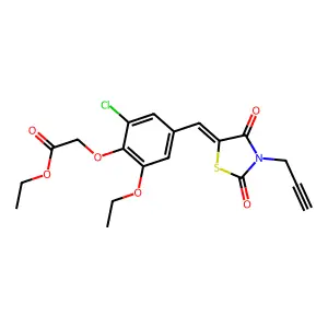 ethyl (2-chloro-4-{(E)-[2,4-dioxo-3-(prop-2-yn-1-yl)-1,3-thiazolidin-5-ylidene]methyl}-6-ethoxyphenoxy)acetate structure