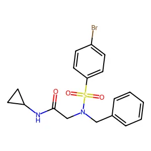 2-[benzyl-(4-bromophenyl)sulfonylamino]-N-cyclopropylacetamide structure