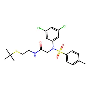 N-(2-tert-butylsulfanylethyl)-2-(3,5-dichloro-N-(4-methylphenyl)sulfonylanilino)acetamide structure