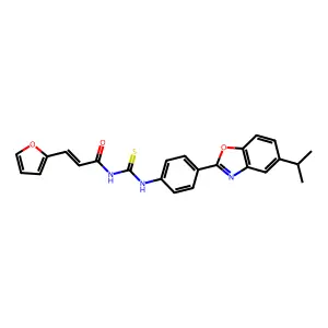 (2E)-3-(furan-2-yl)-N-({4-[5-(propan-2-yl)-1,3-benzoxazol-2-yl]phenyl}carbamothioyl)prop-2-enamide structure