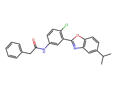N-[4-chloro-3-(5-propan-2-yl-1,3-benzoxazol-2-yl)phenyl]-2-phenylacetamide structure