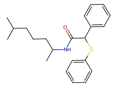 N-(6-methylheptan-2-yl)-2-phenyl-2-phenylsulfanylacetamide structure