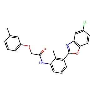 N-[3-(5-chloro-1,3-benzoxazol-2-yl)-2-methylphenyl]-2-(3-methylphenoxy)acetamide structure