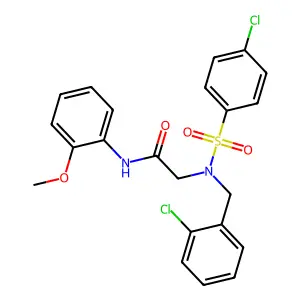 2-[(2-chlorophenyl)methyl-(4-chlorophenyl)sulfonylamino]-N-(2-methoxyphenyl)acetamide structure