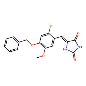 (5E)-5-[4-(benzyloxy)-2-bromo-5-methoxybenzylidene]imidazolidine-2,4-dione structure