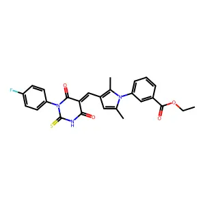 ethyl 3-(3-{(Z)-[1-(4-fluorophenyl)-4,6-dioxo-2-thioxotetrahydropyrimidin-5(2H)-ylidene]methyl}-2,5-dimethyl-1H-pyrrol-1-yl)benzoate structure