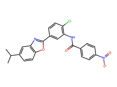 N-{2-chloro-5-[5-(propan-2-yl)-1,3-benzoxazol-2-yl]phenyl}-4-nitrobenzamide structure