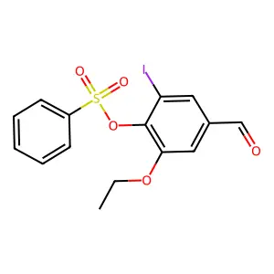 2-Ethoxy-4-formyl-6-iodophenyl benzenesulfonate structure