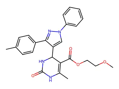 2-methoxyethyl 6-methyl-2-oxo-4-(1-phenyl-3-(p-tolyl)-1H-pyrazol-4-yl)-1,2,3,4-tetrahydropyrimidine-5-carboxylate structure