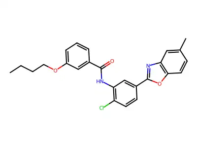 3-butoxy-N-[2-chloro-5-(5-methyl-1,3-benzoxazol-2-yl)phenyl]benzamide structure