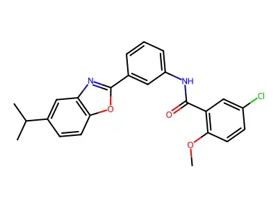 5-chloro-2-methoxy-N-[3-(5-propan-2-yl-1,3-benzoxazol-2-yl)phenyl]benzamide structure