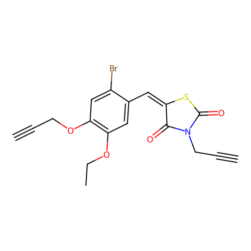 (5E)-5-[(2-bromo-5-ethoxy-4-prop-2-ynoxyphenyl)methylidene]-3-prop-2-ynyl-1,3-thiazolidine-2,4-dione structure