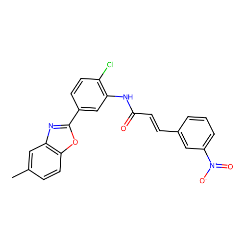(2E)-N-[2-chloro-5-(5-methyl-1,3-benzoxazol-2-yl)phenyl]-3-(3-nitrophenyl)prop-2-enamide structure
