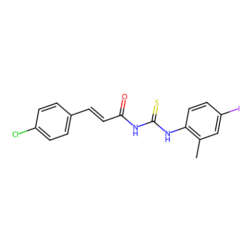 (E)-3-(4-chlorophenyl)-N-[(4-iodo-2-methylphenyl)carbamothioyl]prop-2-enamide structure