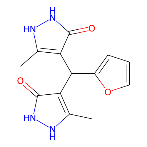 4,4'-(2-furylmethylene)bis(3-methyl-1H-pyrazol-5-ol) structure