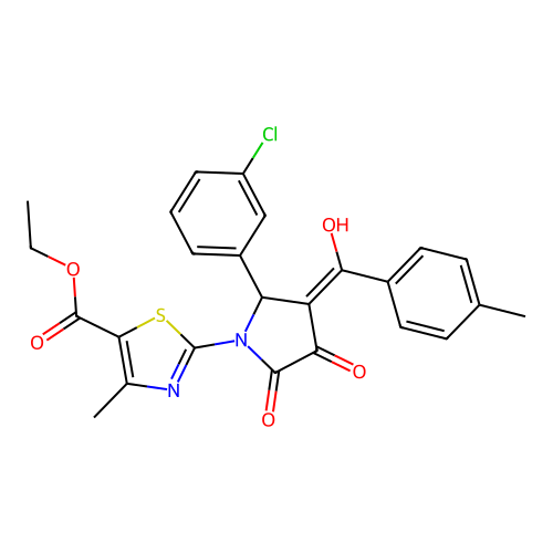 ethyl 2-[2-(3-chlorophenyl)-3-[hydroxy-(4-methylphenyl)methylidene]-4,5-dioxopyrrolidin-1-yl]-4-methyl-1,3-thiazole-5-carboxylate structure