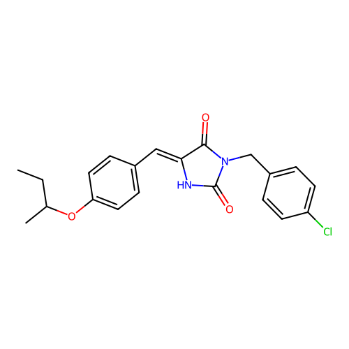 (5Z)-5-[4-(butan-2-yloxy)benzylidene]-3-(4-chlorobenzyl)imidazolidine-2,4-dione structure