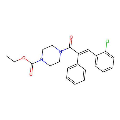 ethyl 4-[(2E)-3-(2-chlorophenyl)-2-phenylprop-2-enoyl]piperazine-1-carboxylate structure