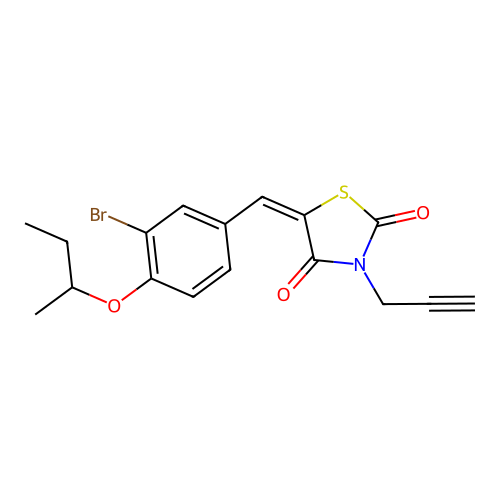 (5E)-5-[(3-bromo-4-butan-2-yloxyphenyl)methylidene]-3-prop-2-ynyl-1,3-thiazolidine-2,4-dione structure