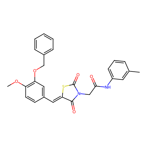 2-[(5Z)-5-[(4-methoxy-3-phenylmethoxyphenyl)methylidene]-2,4-dioxo-1,3-thiazolidin-3-yl]-N-(3-methylphenyl)acetamide structure