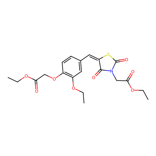 ethyl {(5E)-5-[3-ethoxy-4-(2-ethoxy-2-oxoethoxy)benzylidene]-2,4-dioxo-1,3-thiazolidin-3-yl}acetate structure