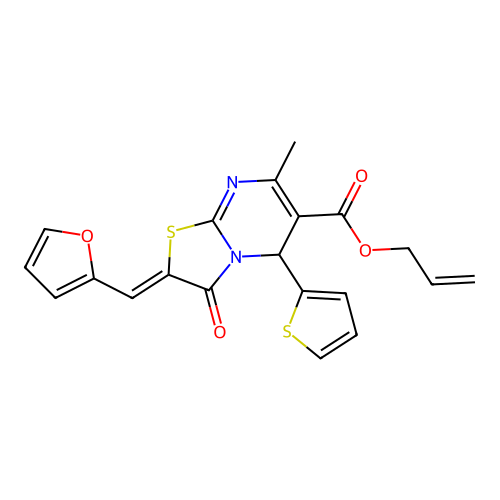 (Z)-allyl 2-(furan-2-ylmethylene)-7-methyl-3-oxo-5-(thiophen-2-yl)-3,5-dihydro-2H-thiazolo[3,2-a]pyrimidine-6-carboxylate structure