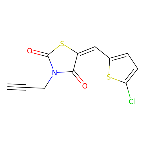 (E)-5-((5-chlorothiophen-2-yl)methylene)-3-(prop-2-yn-1-yl)thiazolidine-2,4-dione structure