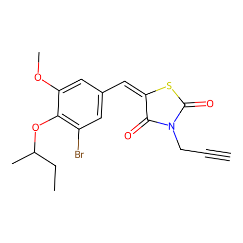 (5E)-5-[(3-bromo-4-butan-2-yloxy-5-methoxyphenyl)methylidene]-3-prop-2-ynyl-1,3-thiazolidine-2,4-dione structure