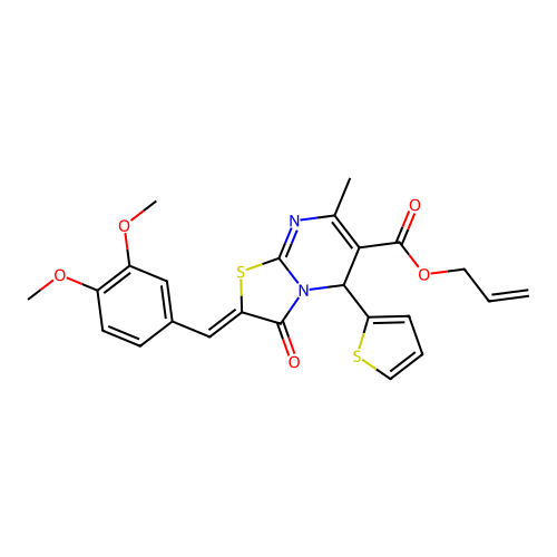 (Z)-allyl 2-(3,4-dimethoxybenzylidene)-7-methyl-3-oxo-5-(thiophen-2-yl)-3,5-dihydro-2H-thiazolo[3,2-a]pyrimidine-6-carboxylate structure