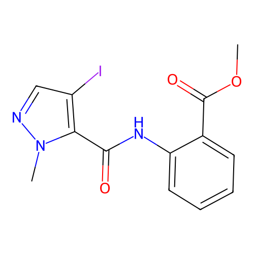 methyl 2-{[(4-iodo-1-methyl-1H-pyrazol-5-yl)carbonyl]amino}benzoate structure