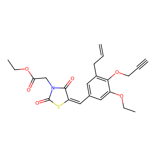 ethyl {(5E)-5-[3-ethoxy-5-(prop-2-en-1-yl)-4-(prop-2-yn-1-yloxy)benzylidene]-2,4-dioxo-1,3-thiazolidin-3-yl}acetate structure